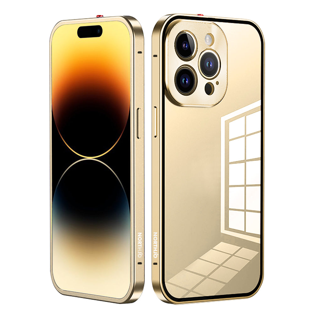 NORTHJO Til iPhone 14 Pro Max Aluminiumslegeringsramme Hærdet glas Bagcover Montering af spænde Beskyttende telefontaske NORTHJO Til iPhone 14 Pro Max Aluminiumslegeringsramme Hærdet glas Bagcover Montering af spænde Beskyttende telefontaske